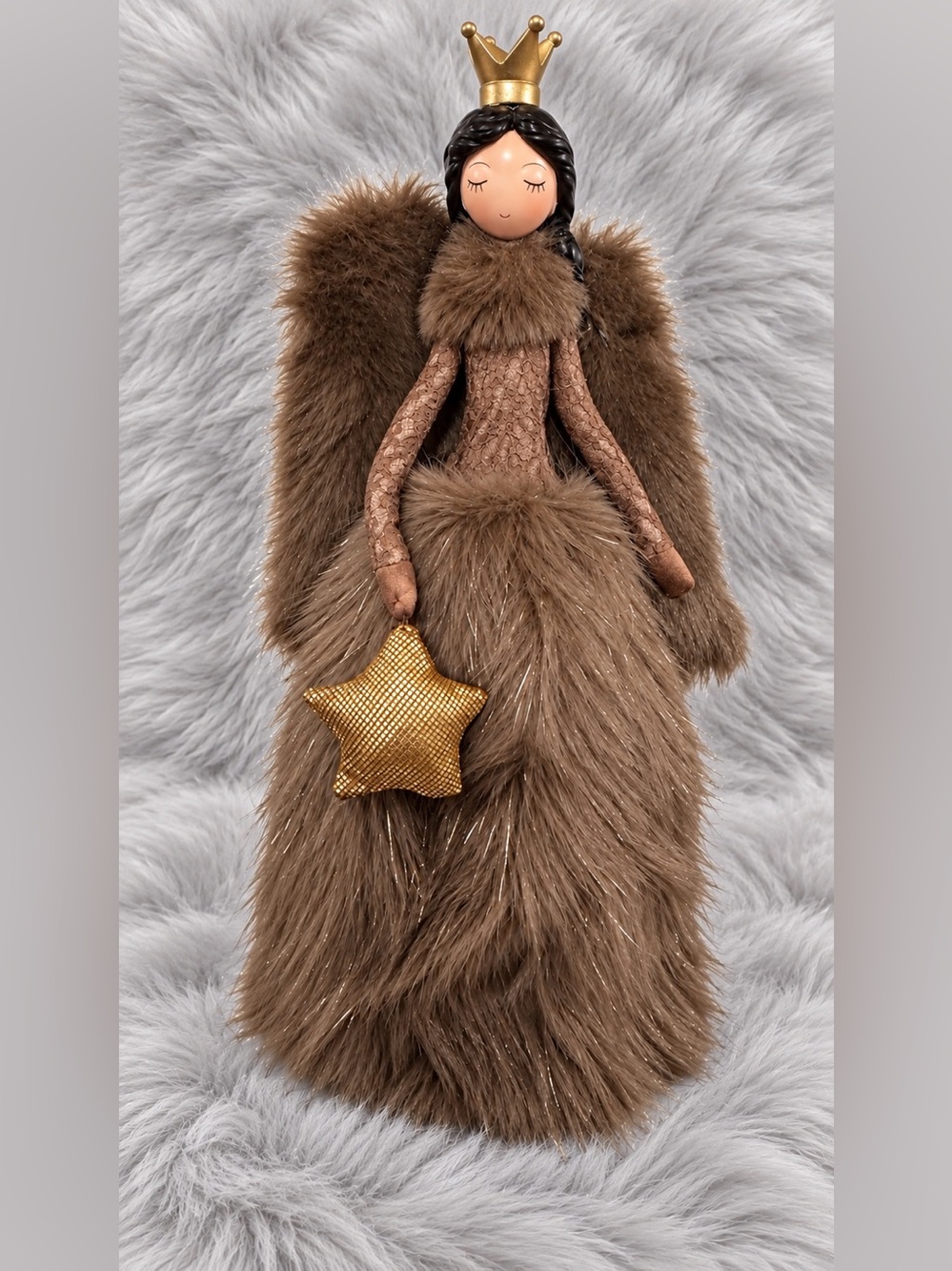 NWT: Bella Luxx Brown Fuzzy Angel with Gold Star